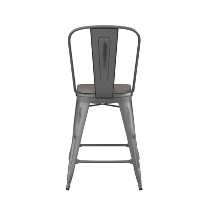 Flash Furniture Lincoln Contemporary Metal Vertical Back Counter Height Stool, Clear Coat/Gray (XUDGTP01B24PL1G)