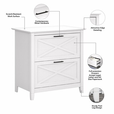 Bush Furniture Key West 2-Drawer Lateral File Cabinet, Letter/Legal, Pure White Oak, 30" (KWF130WT-03)