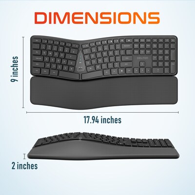 Delton KB250 Wireless Ergonomic Keyboard, Black (DKBE250-WB)