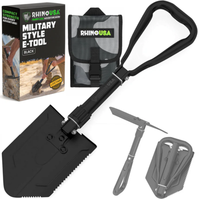 Rhino USA Folding Survival Shovel with Pick - Black