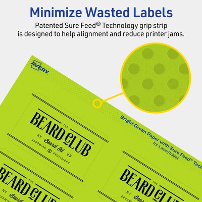 Avery Laser/Inkjet Multipurpose Rectangle Labels, 2" x 3", Bright Green, 320/Pack (94237)