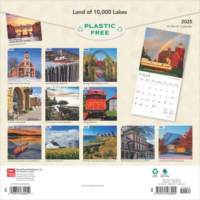 2025 BrownTrout Land of 10000 Lakes Minnesota Places 12 x 24 Monthly Square Wall Calendar (9781975