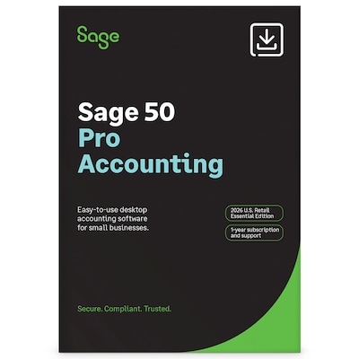 Sage 50 Pro Accounting 2026 U.S. Retail Essential Edition 1 Year Subscription for 1 User, Windows, Download (SAG303800V042)