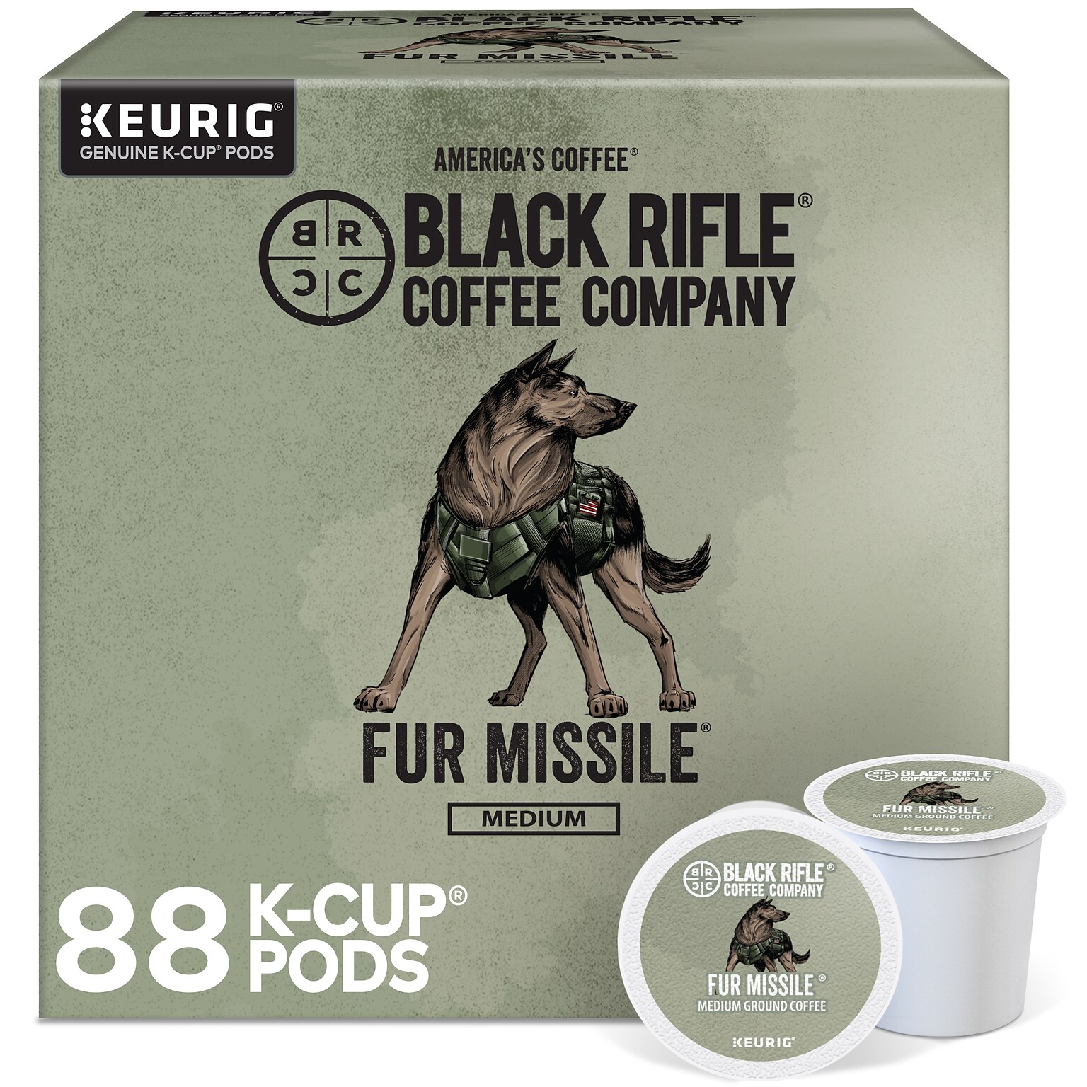 Black Rifle Coffee Company Fur Missile Coffee Keurig® K-Cup® Pods, Medium Roast, 88/Carton (5000384047CT)