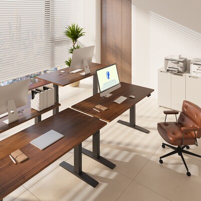 FlexiSpot E7COMMERCIAL 60''W Electric Height Adjustable Standing Desk, Black Walnut/Black(E7BCOM6030-BW)