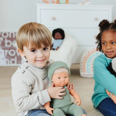 MINILAND Clothes for 15 Dolls, Knitted Outfit Overall & Beanie Hat (MLE31689)