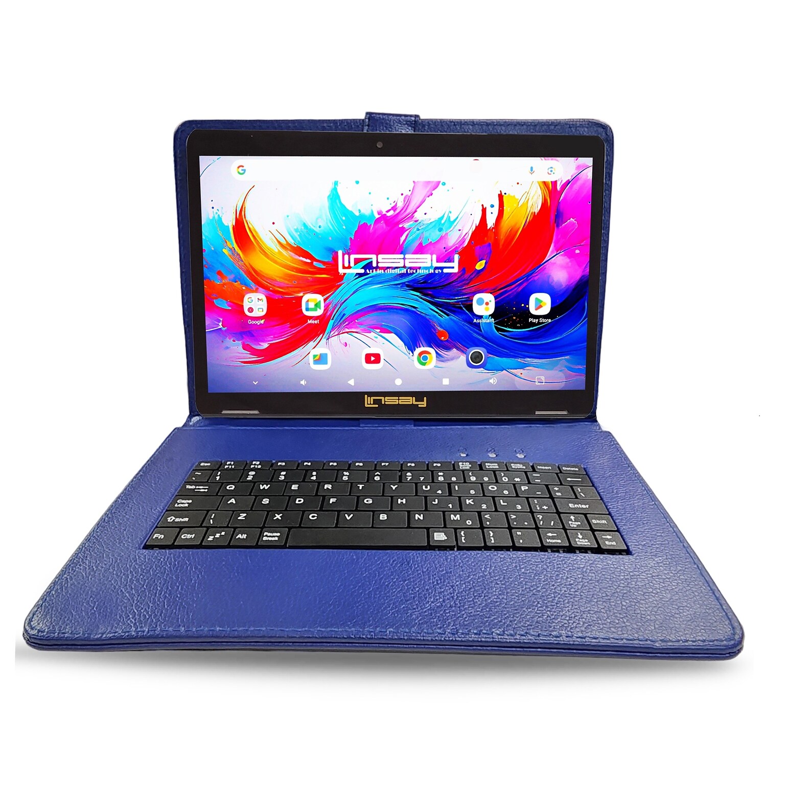 Linsay F10 Series 10.1 Tablet, Wi-Fi, Octa Core, 256GB eMMC, Android 15, with Blue Keyboard Case (F10IPGKEYBLUEPLUS)
