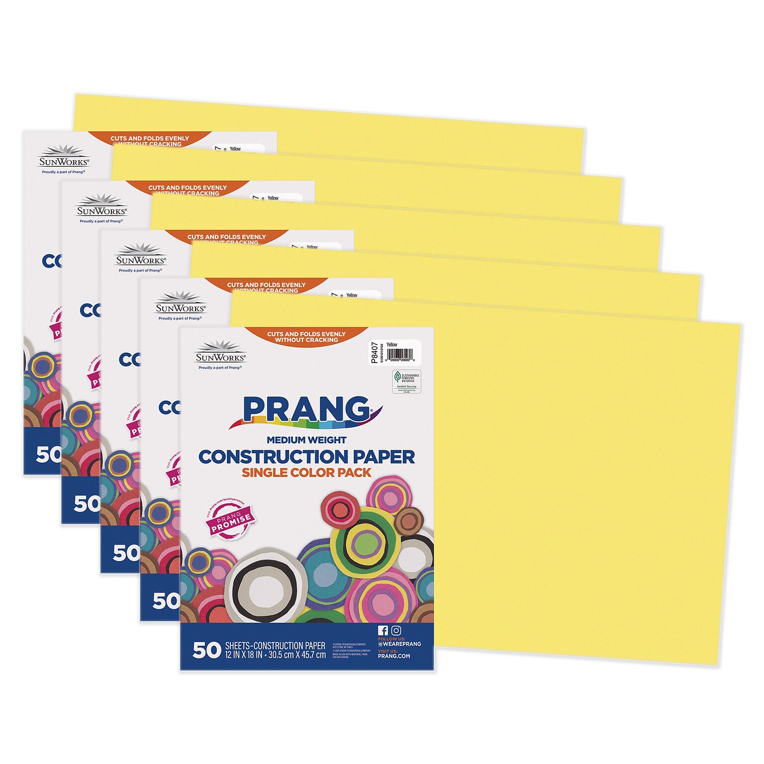 Prang 12 x 18 Construction Paper, Yellow, 50 Sheets/Pack, 5 Packs/Bundle (PAC8407-5)