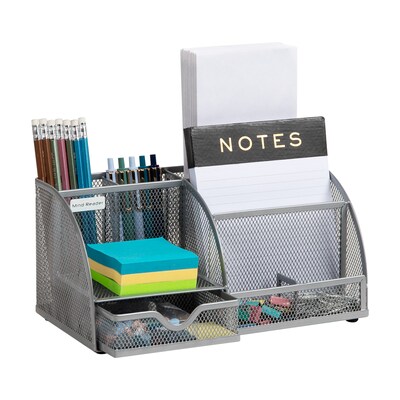 Mind Reader 7-Compartment Metal Desk Organizer File and Accessory Storage, Silver (JOEORG-SIL)