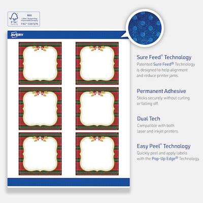 Avery Square Multipurpose Labels, 3" x 3", White, 60/Pack (19479370518)