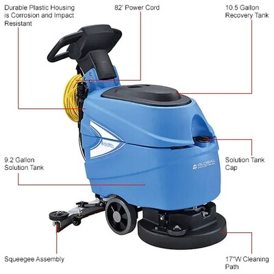 Global Industrial Electric Walk-Behind Corded Auto Floor Scrubber, 17" Cleaning Path (641410)