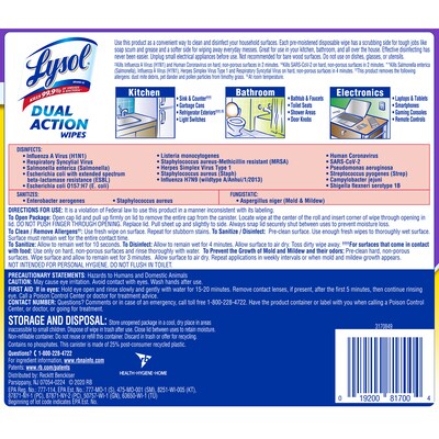 Lysol Dual Action Disinfecting Wipes, Citrus Scent, 75 Wipes/Canister, 6 Canisters/Carton (1920081700CT)