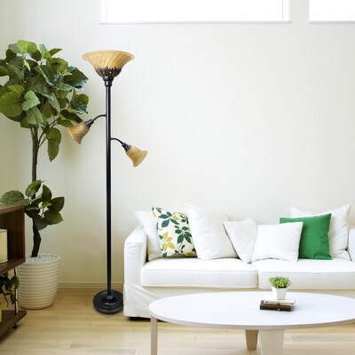 Elegant Designs 71" 3 Light Floor Lamp  with Scalloped Glass Shades, Restoration Bronze (LF2002-RBZ)