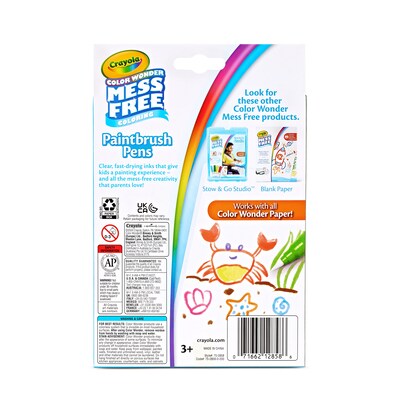 Crayola Color Wonder Paintbrush Pens, Brush/Fine Tip, Assorted Ink, 8/Pack (75-2858)