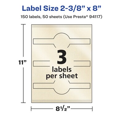 Avery Pearlized Ivory Decorative Edge Multipurpose Labels, 2-3/8" x 8", Ivory, 150/Box (94117)