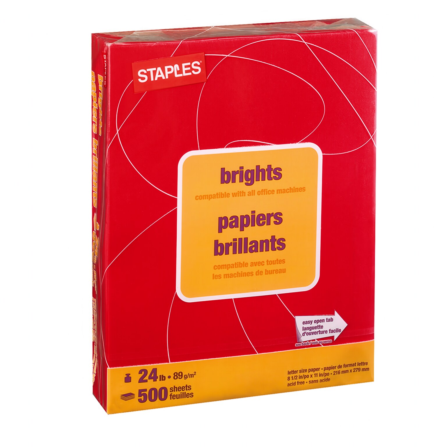 Staples Brights Multipurpose Colored Paper, 20 lbs., 8.5 x 11, Red, 500/Ream (25208)