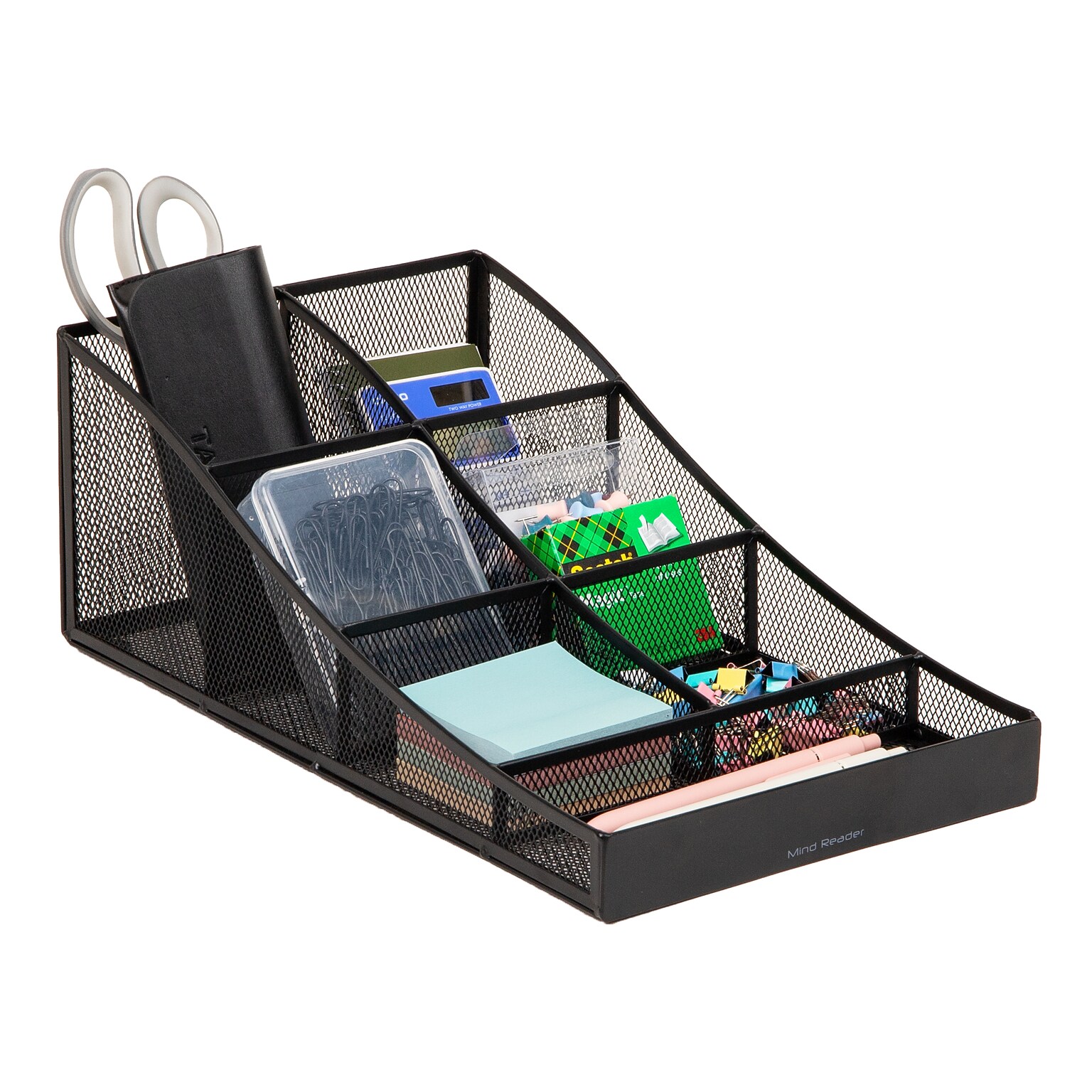 Mind Reader 7-Compartment Metal Coffee Cup and Condiment Organizer, Black (COMP7MESH-BLK)