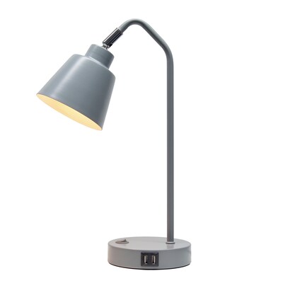 Simple Designs Sleek Essentials LED Desk Lamp, 16, with USB Ports, Gray (LD1071-GRY)