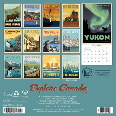 2026 Willow Creek Explore Canada 12 x 12 Monthly Wall Calendar (51061)