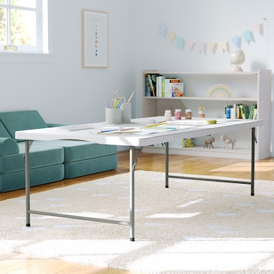 Flash Furniture Paige Rectangle Kids Plastic Folding Table, 29W x 60D x 18.75H, Granite White (RB3060FHKIDWH)