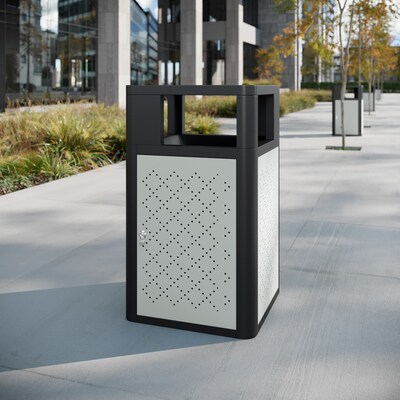 Flash Furniture Brooks Steel Indoor-Outdoor Trash Can with Locking Access Door, 31.4 Gallon, Black/Silver (UBOTB67WBLKSLV)