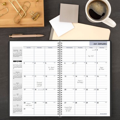 2027 AT-A-GLANCE DayMinder 8" x 12" Monthly Planner, Faux Leather Cover, Black (G470-00-27)