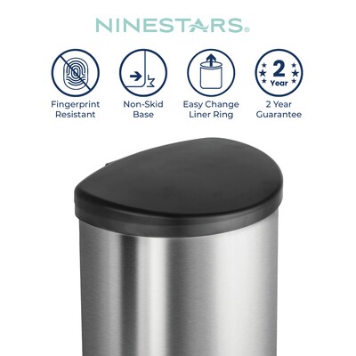 NineStars Stainless Steel Indoor Toe Tap Sensor Trash Can, 13.2 Gallons, Silver (TTT-50-19)