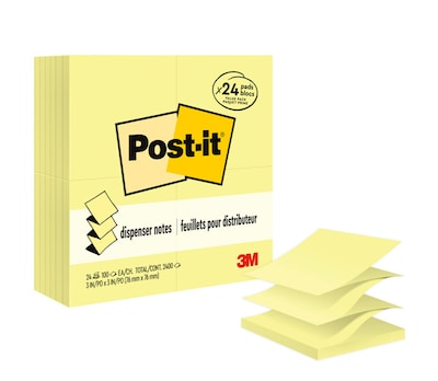 Post-it Pop-up Notes, 3 x 3, Canary Collection, 100 Sheet/Pad, 24 Pads/Pack (R33024VAD)