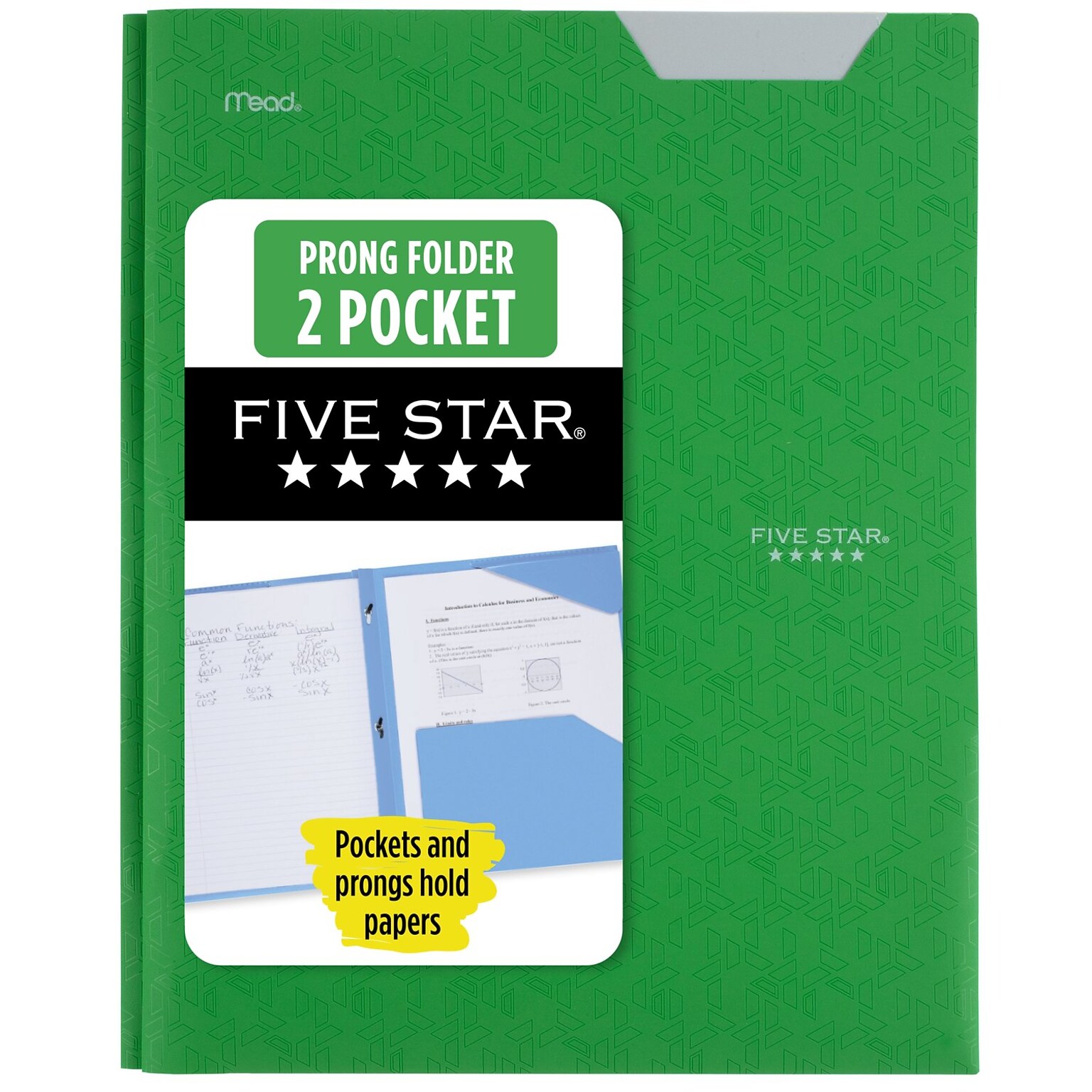 Five Star Stay-Put Plastic 2-Pocket and Prong Folder, Retro Green (340300E)