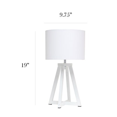 Simple Designs Interlocked Triangular White Wood Table Lamp with White Fabric Shade (LT1069-WOW)