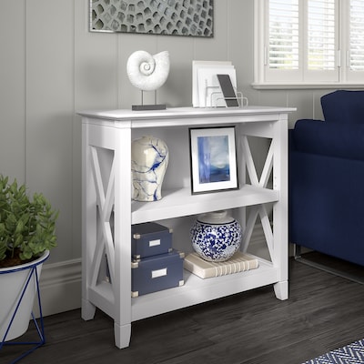 Bush Furniture Key West 30"H 2-Shelf Bookcase with Adjustable Shelf, Pure White Oak (KWB124WT-03)