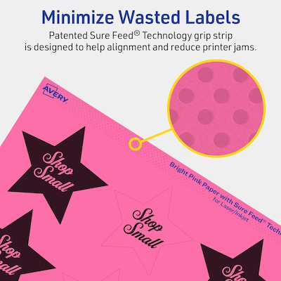 Avery Star Laser/Inkjet Multipurpose Labels, 2-1/4" x 2-3/8", Bright Pink (480/Box)