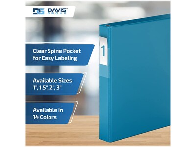 Davis Group Premium Economy 1" 3-Ring Non-View Binders, D-Ring, Turquoise Blue, 6/Pack (2301-52-06)