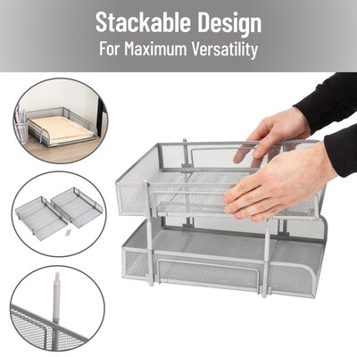 Mind Reader Metal Mesh Front Loading Stackable Letter Tray, Letter/Legal Size, Silver (CSTACK2-SIL)
