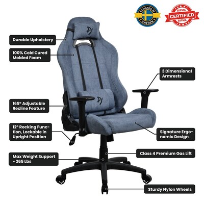 Arozzi Torretta Soft Fabric Ergonomic Racing Gaming Chair, Blue (TORRETTA-SFB-BL2)