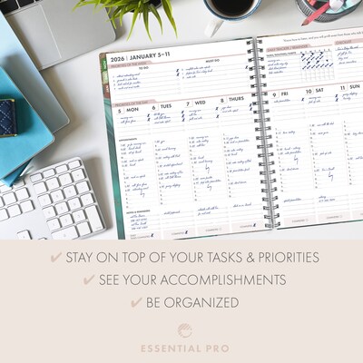 2026 Global Printed Products 8.5" x 11" Weekly & Monthly Planner, Paperboard Cover, Teal Gold Marble (ESPROCY26851154)