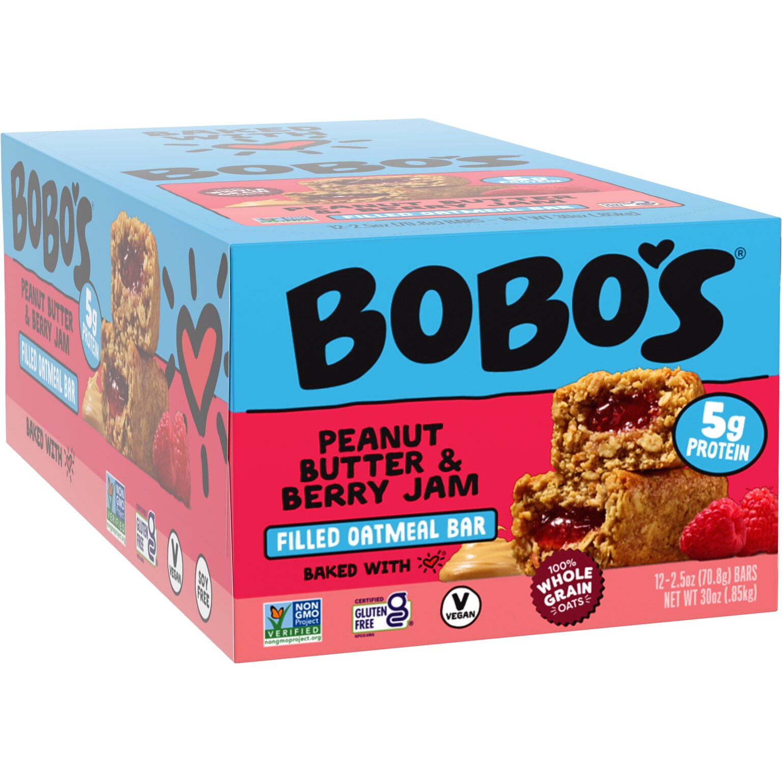Bobos Stuffd Gluten-Free Peanut Butter & Berry Jam Oat Bar, 2.5 oz., Dozen (130-D)