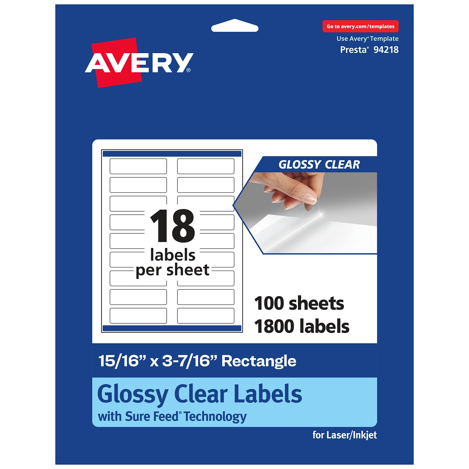 Avery Laser/Inkjet Multipurpose Labels, 3.4375 x , Glossy Clear, 1800/Box (94218)