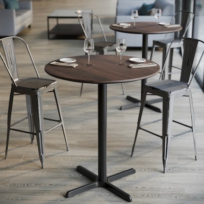 Flash Furniture Acadia 36" Round Wooden Dining Table with X-Base, Dark Brown/Black Base (STRD36WBRT3030B)