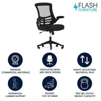 Flash Furniture Kelista Ergonomic Mesh Swivel Mid-Back Task Office Chair, Black (BLX5MBK)