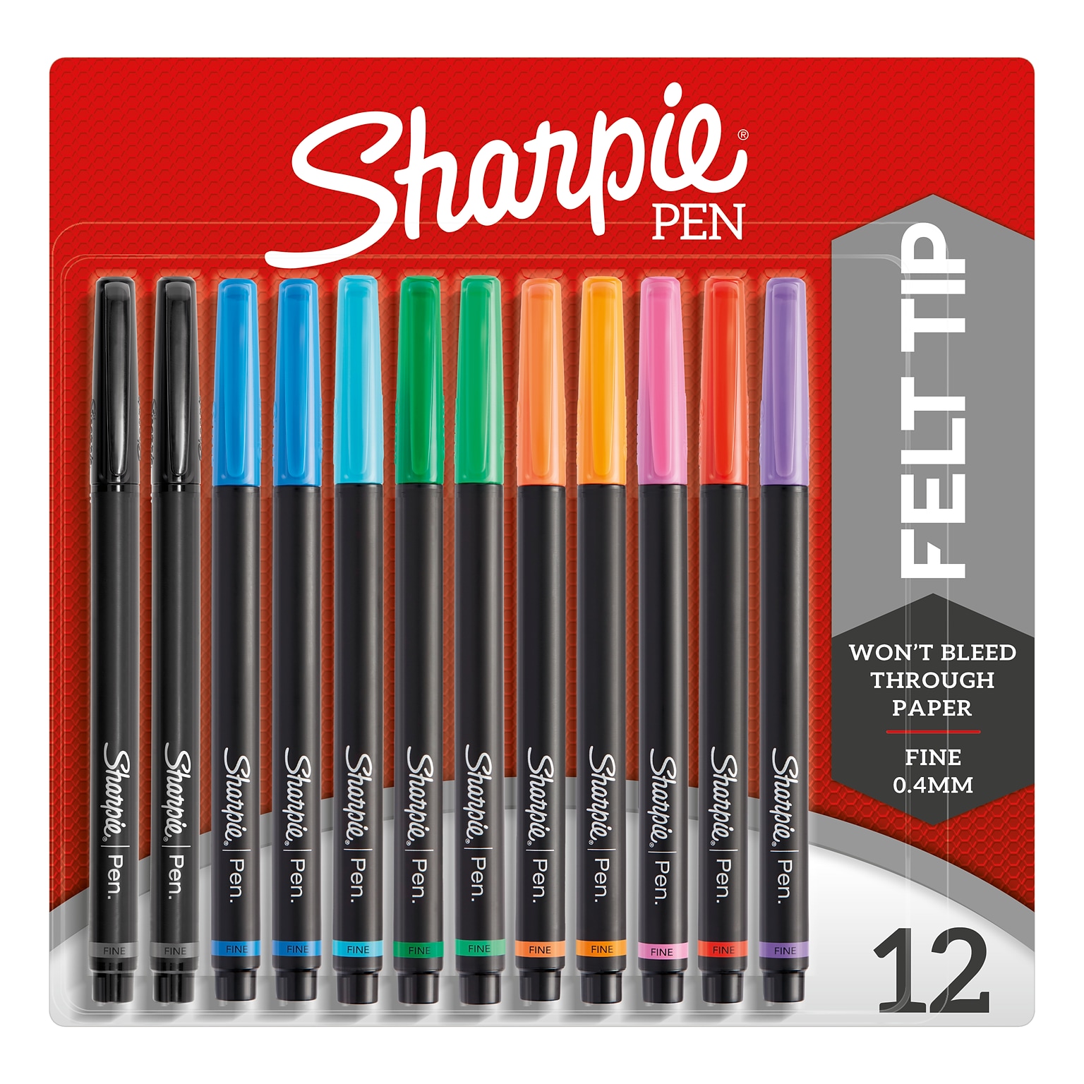 Sharpie Felt Pen, Fine Point, 0.4 mm, Assorted Ink, Dozen (1802226)