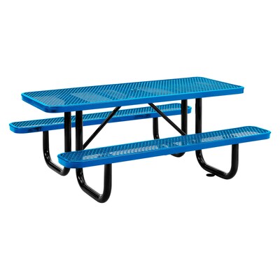 Global Industrial 6' Rectangular Outdoor Steel Picnic Table, Expanded Metal, Blue (277152BL)