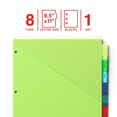 Staples Large Tab Plastic Insertable Pocket Dividers, 8-Tabs, Multicolor (ST62972)