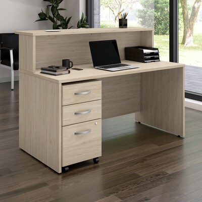 Bush Business Furniture Arrive 60"W Reception Desk with Shelf and Mobile File Cabinet, Natural Elm (ARV002NE)