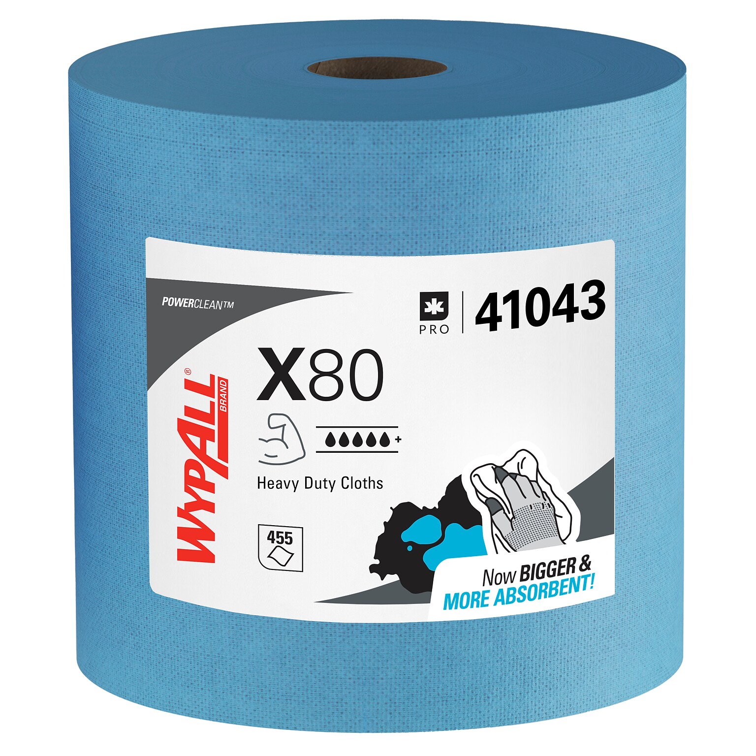 WypAll PowerClean X80 Fabric Cleaning Wipers, 13.4 x 12.5, Blue, 455 Sheets/Roll (41043)