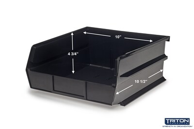 Triton Products LocBin Large Stackable Plastic Storage Bin, 5" x 11"x 10.875", 10.36 Qt., Black, 6/Pack (3-235BK)