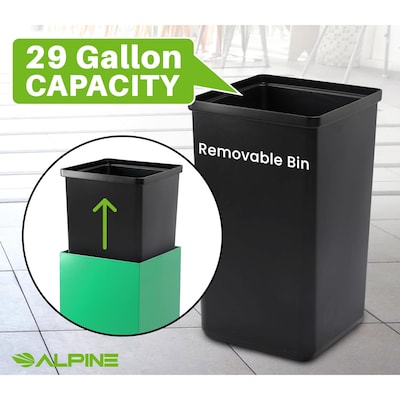 Alpine Industries Steel Recycling and Trash Can with Square and Circle Lid, 29 Gallon, Multicolor, 3/Pack (ALP4450-BLK-KIT35)