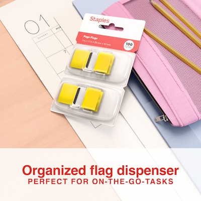Stickies® Page Flags with Pop-Up Dispenser, Yellow, 1" Wide, 100/Pack (14111)
