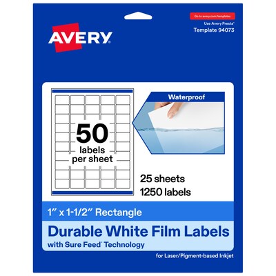 Avery Rectangle Laser/Inkjet Multipurpose Labels, White, 50 Labels/Sheet, 25 Sheets/Pack (19479311244)