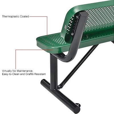 Global Industrial 4' Outdoor Steel Bench w/ Backrest, Perforated Metal, Green (695744GN)
